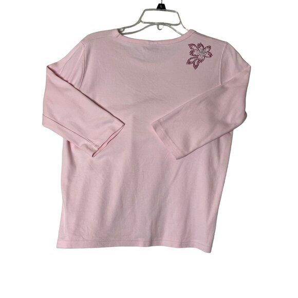 Isaac's Designs Pink Long Sleeve Shirt W/ Floral Rhinestones M Combed Cotton - Picture 6 of 10